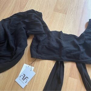 ALL THAT REMAINS valentine top black linen size 10 Med balloon sleeve tie top